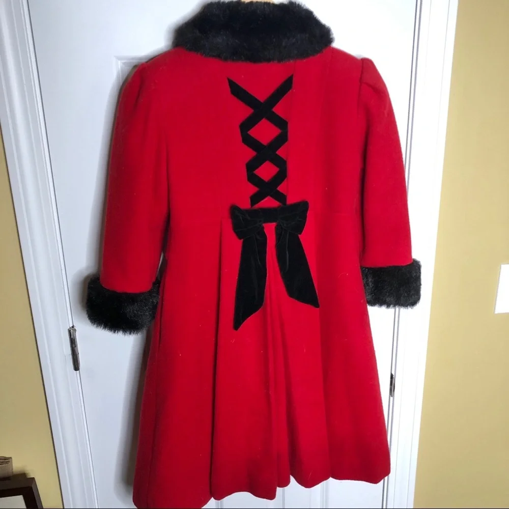 Rothschild Red Wool Pea Coat Black Velvet Girls 7 - Picture 2 of 16